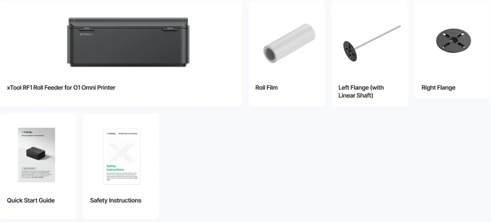 Innhold i esken for xTool roll feeder