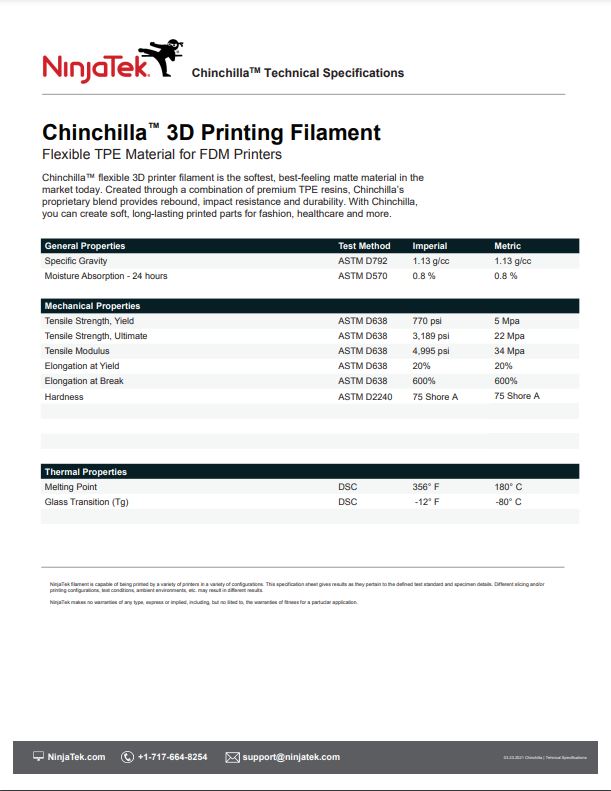 ekstremt kraftig filament,ninjatek filament,seigt filament,tøyelig 3dprint,fleksibelt filament,75a,chinchilla